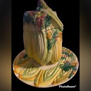 MAJOLICA vegetable gravy bowl with saucer plate made in Italy